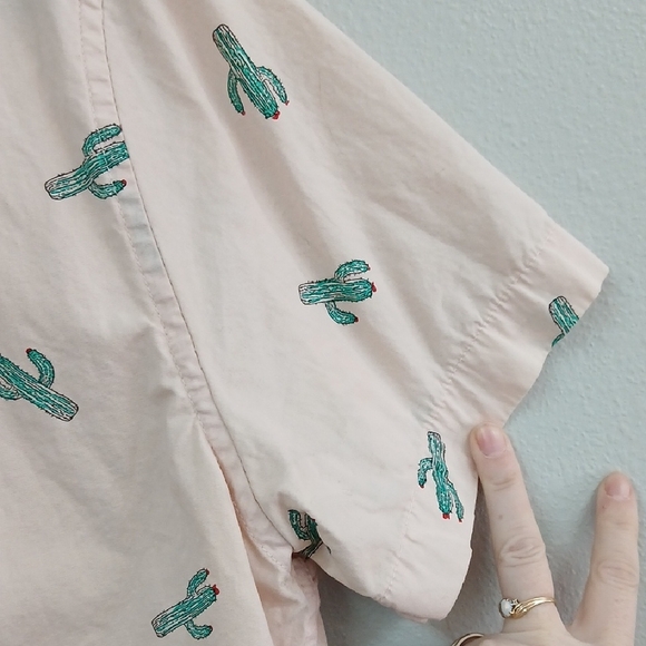 Denim & Flower Cactus Print Button Down Shirt - Cream - Picture 3 of 5